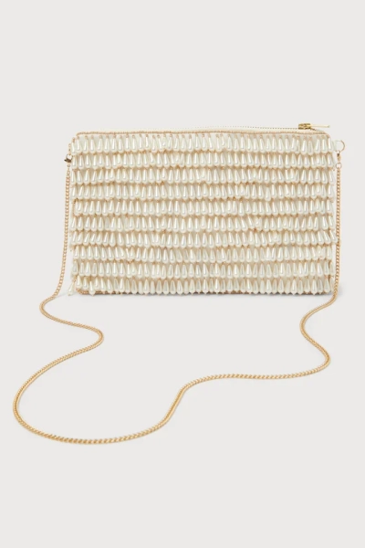 Glamorous Vision White Pearl Fringe Crossbody Bag