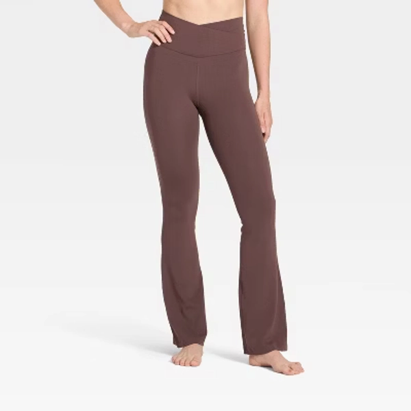 Women's Everyday Soft Crossover Flare Leggings - All In Motion™ Brown XL