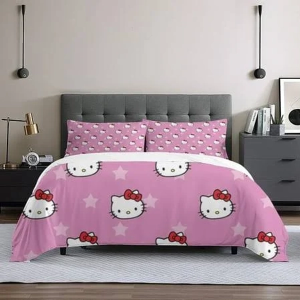 Hello kitty Queen Comforter Set, 3pcs Bedding Sets Queen, All Season Lightweight Blanket Quilt 60x80 Inch, White