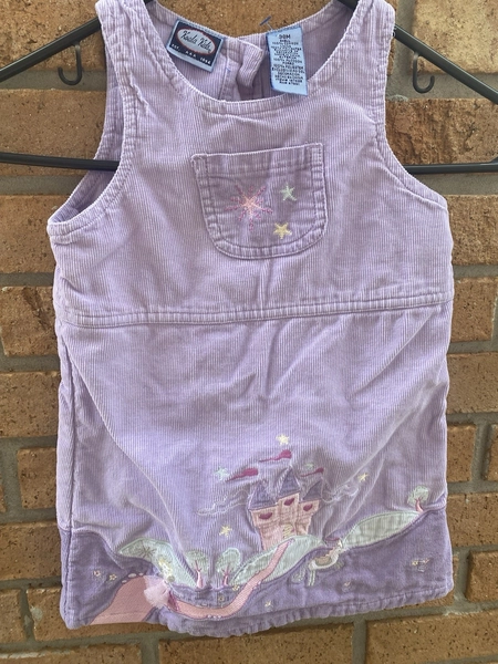 Vintage 80s Corduroy Dress Castle Princess Embroidery Size 36 Months
