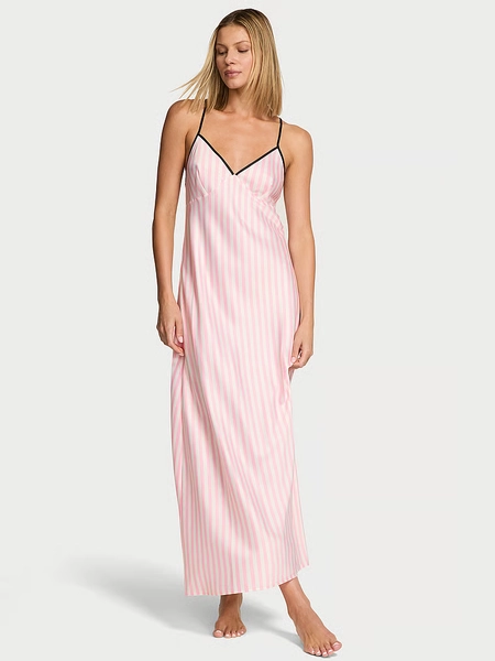 Satin Cross-Back Maxi Slip Dress