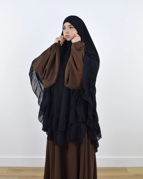 Khimar Majestic 2 Layer Chiffon Black - Ina Collection