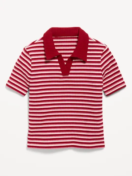 Short-Sleeve Fitted Collared Top for Girls