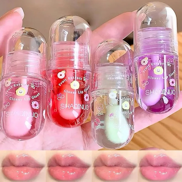 4 Pcs Lip Gloss Oil Set, Fruit Flavored Lip Gloss Set Cute Lip Jelly Hydrating Lip Make-Up for Kids and Teens, Kid Friendly, Party Gift, Non-toxic