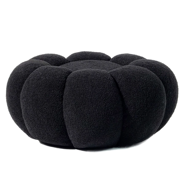 Pouf design fleur Arielina Tissu bouclette Noir