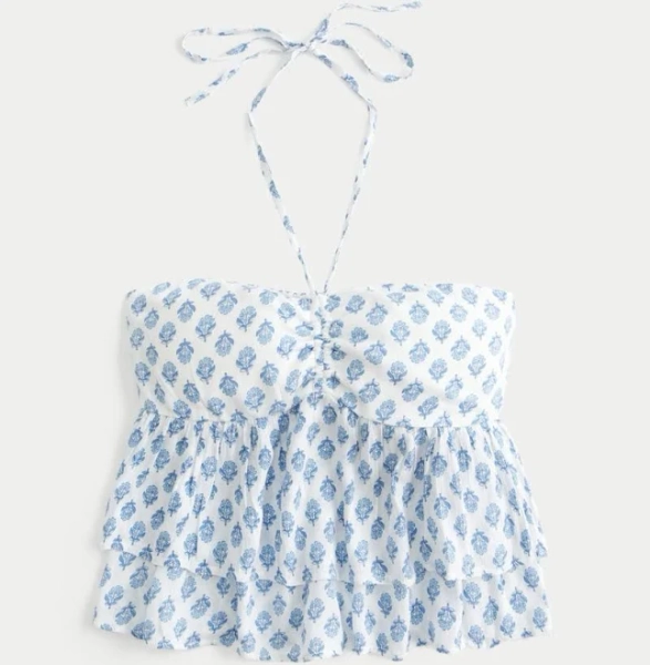 Hollister Co. Women's Strapless Convertible Double Tier Babydoll Top