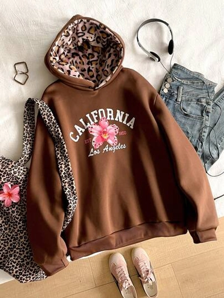 Teen Girl Casual Street Leopard Print Thermal Lined Hat, Suitable For School And Everyday Wear