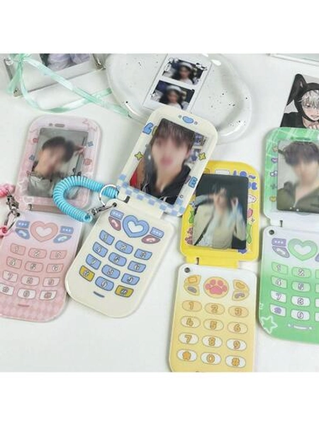 Flip Cover Mobile Phone Shaped 3-Inch Small Card Holder Cute Protective Case For Campus ID/Card,School Supplies,Back To School