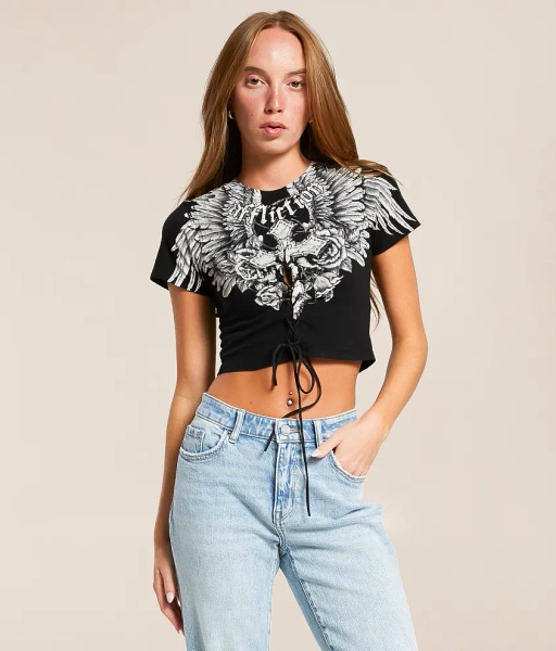 X-Small Black Beauty Reactive Crossed Over Cropped T-Shirt