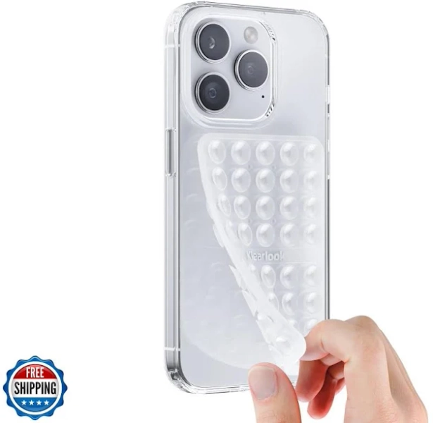 Klearlook Silicone Suction Cup Phone Case Mount Double Sided, Sticky Phone Gr | 2 Layer | Clear