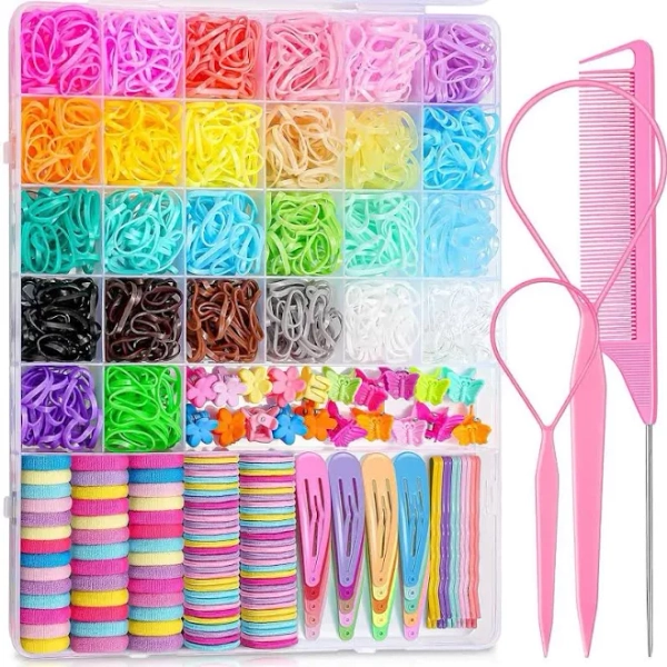 Elastic Hair Ties, Colorful Hair Accessories for Girls, 26 Colors Small Rubber Bands Set with Ties and Clips, Styling Tools