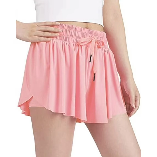 Girls Flowy Shorts,Youth/Toddler Kids Butterfly Shorts with Spandex Liner 2-in-1 for Running,Sports,Athletic,Fitness,Tennis,(Pink)