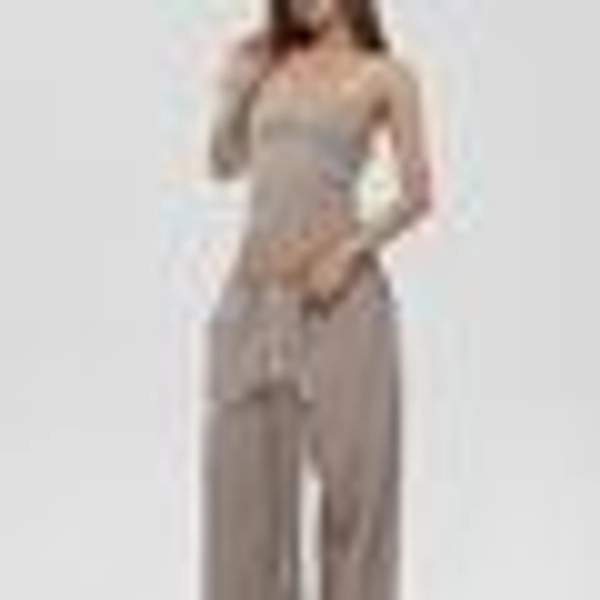 IAMXIAA Strapless Tube Top and Wide Leg Sweatpants Set Casual Streetwear Two Piece Outfit