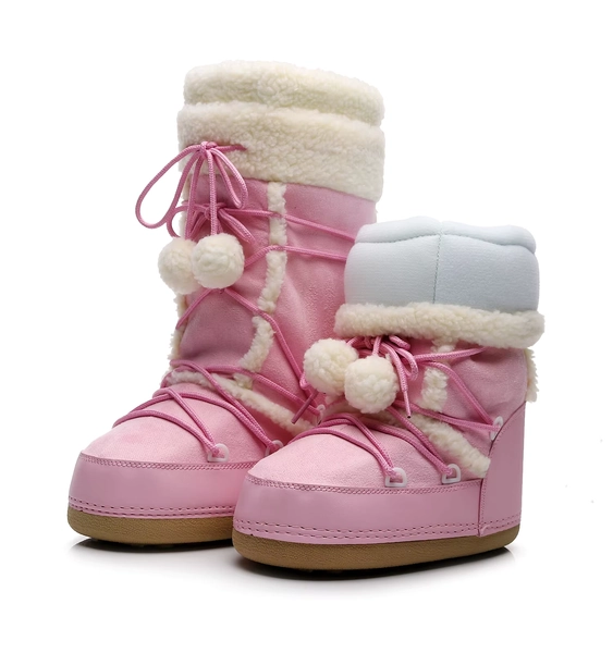 Free Ship Women Snow Boots Warm Plush Comfortable Platform Shoes Lady Lace-up Mid-Calf Pink Boots Non-slip Winter Shoes Booties - AliExpress 