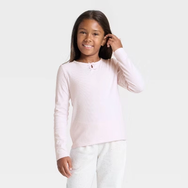 Girls' Long Sleeve Ribbed T-Shirt - Cat & Jack™ Light Pink M