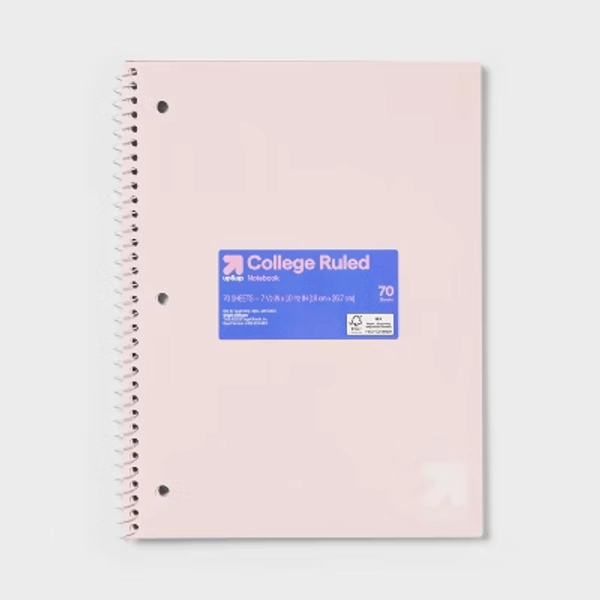 Spiral Notebook 7.5"x10.5" Poly Cover 70 Sheets Pastel Pink - up&up™