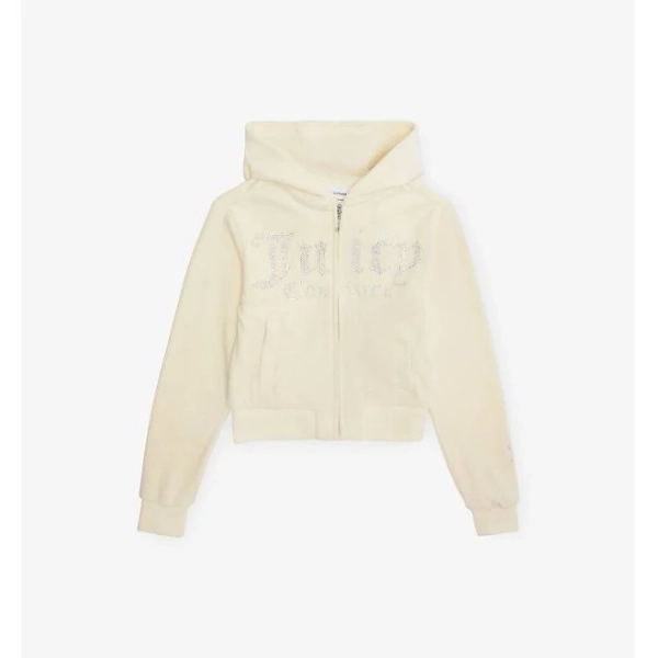 Girls Juicy Couture Diamanté-Logo Zip-Up Velour Hoody 7-16 Years
