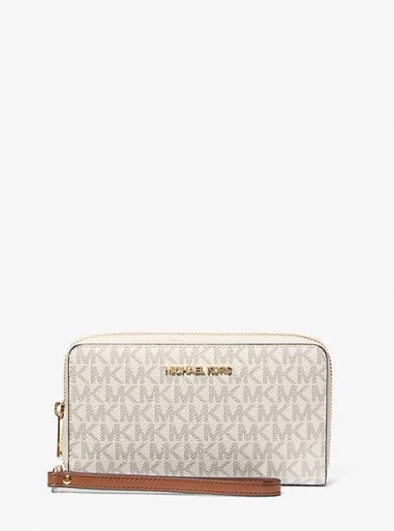 Michael Kors Jet Set Large Vanilla Signature PVC Flat Multifunction Wrist Wallet