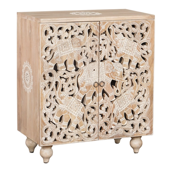 CRAFT Neema Carved Mendhi Elephant Storage Cabinet