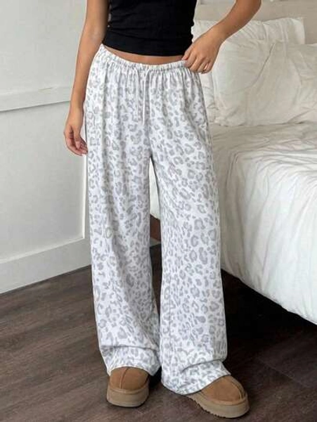 Tween Girl Casual Leopard Print Drawstring Waist Sports Pants, Back To School, Autumn