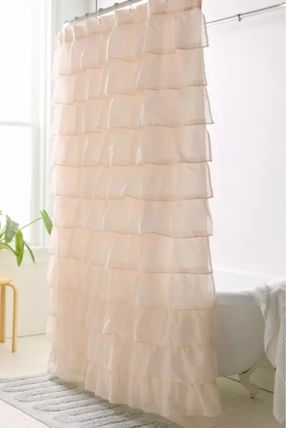 Waterfall Ruffle Cotton Voile Shower Curtain