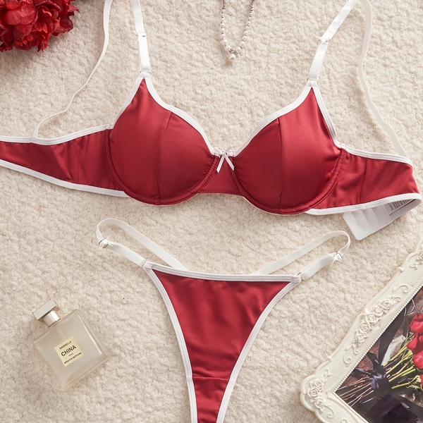 Red Solid Color Bra, Sexy Romantic Gorgeous Bra Set, Halloween Christmas Plus Size Women's Lingerie