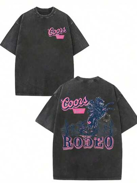 Rodeo, Becoming A Western Cowboy Is Something To Be Proud Of. The Fashionable Western Cowboy Pattern Printed 230g Washed Cotton T-Shirt Is A Single Piece, Made Of High-Quality Printed Cotton For Men In Summer. It Is A Retro Fashion Brand With Loose, Soft, Comfortable And Casual Black T-Shirt, Suitable For Outdoor Wear In Summer. It Has A Certain Thickness And Is Suitable For Daily Wear, Friend Gifts, And Back To School Gifts