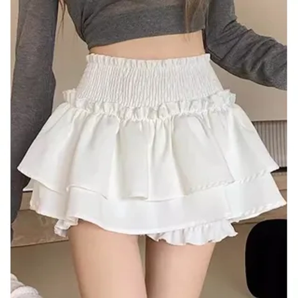 High Waist Plain Ruffle Mini Skort
