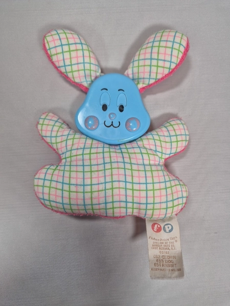 Rare Fisher Price 654 Pink Rabbit Terrycloth Soft Shakes Toy Baby Rattle 1980s