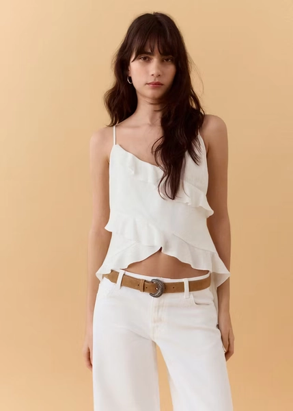 Linen-blend ruffled top - Teen | MANGO USA