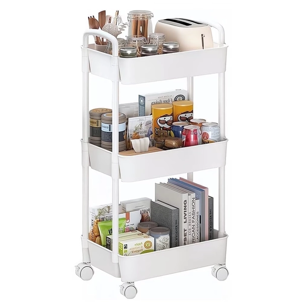 Cowin 3-Tier Metal Rolling Storage Cart Shelves Rolling Utility Cart Organizer Cart Movable Storage Organizer Bathroom Kitchen Office Workshop White - Walmart.com