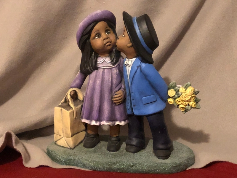 Rare Vintage Dry Brushed Ceramic Boy and Girls first kiss