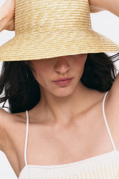 Straw Bucket Hat - Light beige