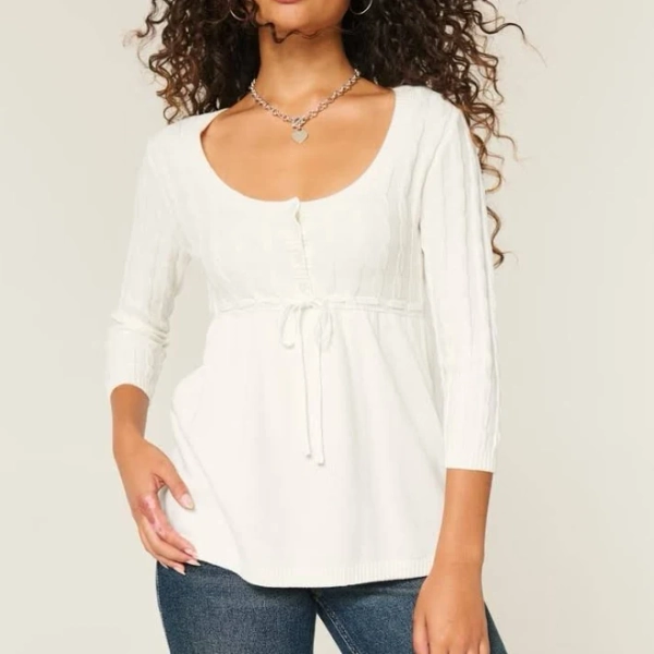 Hollister Women's Cable-Knit Babydoll Sweater
