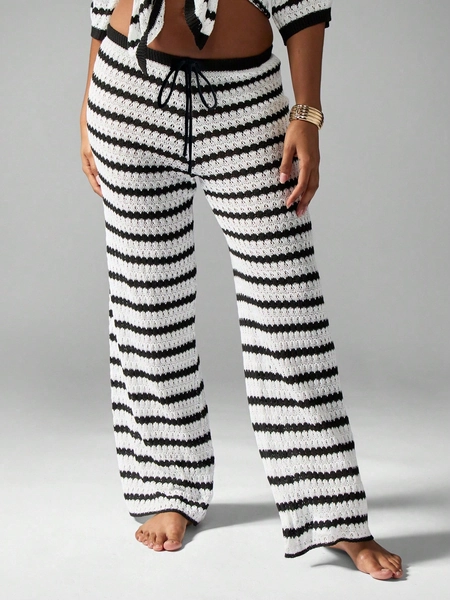 MISSGUIDED Cozy Crochet Knit Wide Leg Lounge Pants