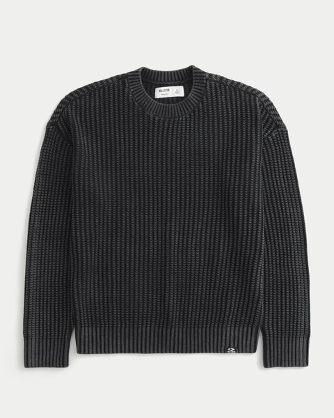 Boxy Washed Waffle Crew Sweater