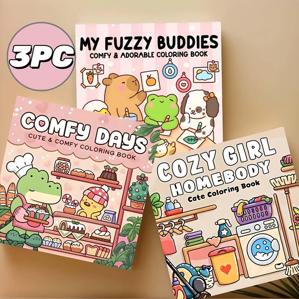 3 coloring books for relaxation and, namely "Comfortable Days", "My Furry Friends" and "Relaxed Girls at Home", with cute and furry animal friends and cozy home life corner patterns inside. Each book has 24 thick pages. Back-to-school supplies, doodling for students, warm family DIY hand-painted coloring books, to exert imagination and creativity. Great gifts for Children's Day, birthdays, Christmas and Halloween.