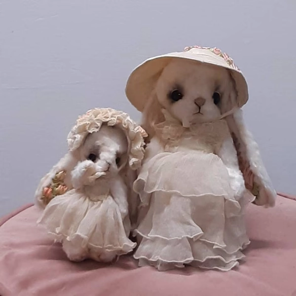 Collectable Bunny Rabbits in Handmade Clothing x2