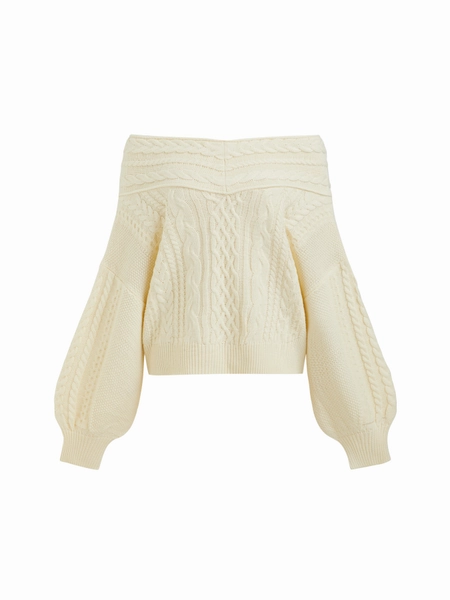 Cider Cable Knit Off-shoulder Lantern Sleeve Oversized Top