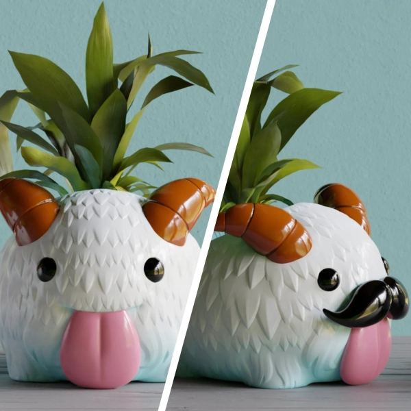 Poro Plant Pot – Arcane & League of Legends Inspired Flower Succulent Planter, 3D Printed Pen Holder Desk Tidy – With/Without Moustache