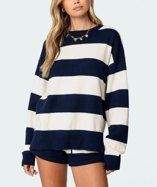 Edikted Women's Riley Oversized Striped Cotton Sweater