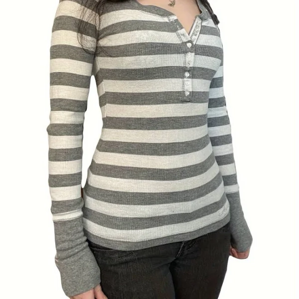 Vintage Fairy Grunge Slim Long Sleeve Striped Tee