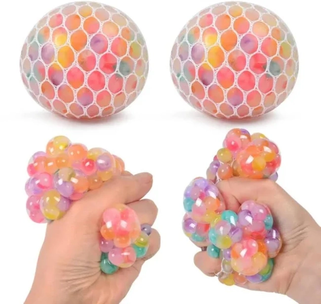 Rainbow Bead Stress Ball - Squishy Fidget Toys for Kids & Adults, Sensory Anxiety Relief