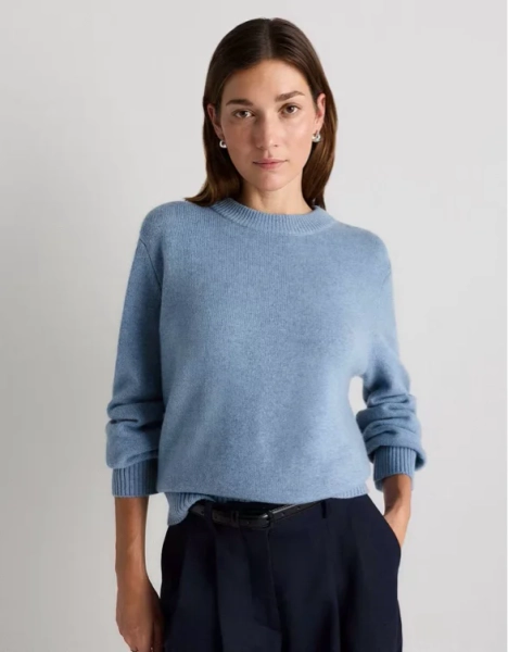 Mongolian Cashmere Oversized Crewneck Sweater in Faded Denim