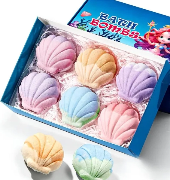 6 Xxl Shell Shaped Bath Bombs With Sea Salt,nourishes & Soothes Dry