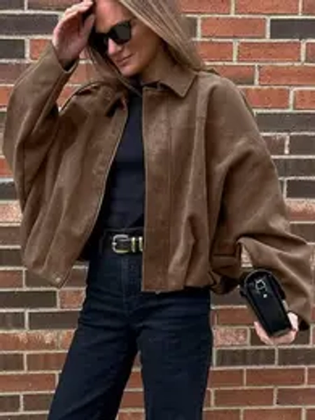 Aviator Jacket Woman,New In Coats And Jackets，Zip Up Jacket Women's Spring Jacket,Suede Jacket,Oversized Pilot Jacket Cropped Fit, Streetwear Pleats Short Jacket Woman