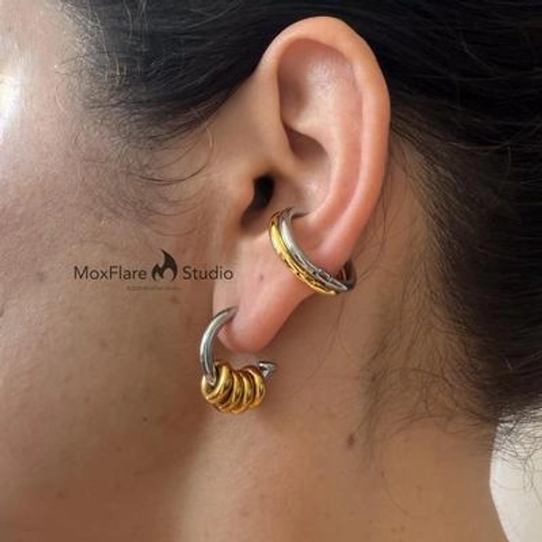 Two Tone Hoop Earrings, Ear Jacket, silver earrings, Gold Earrings, Mixed Metal Earrings, Minimalist Earrings, Birthday Gift