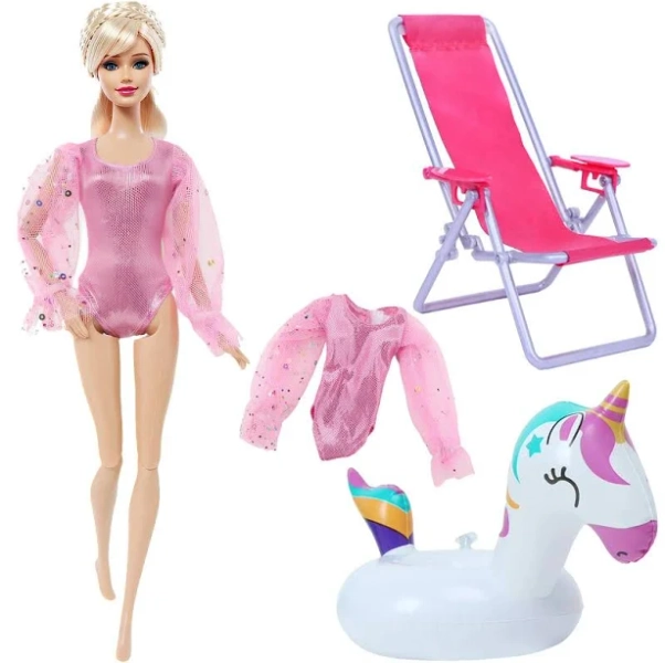 Ba Doll bie 3 Pcs/Set 11.5 Inch Doll Accessories 30cm 1/6 Bikini Swimsuit+Beach Chair+Swimming Lifebuoy Summer Outfit Toy