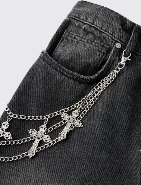boohooMAN Men's Multiple Cross Jean Chain