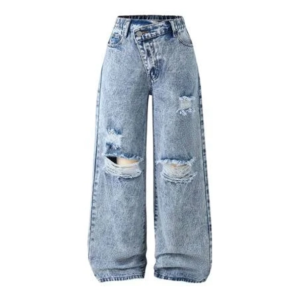 Kiijoy Tween Girls Loose Fit Wide Leg Ripped Distressed Denim Pants